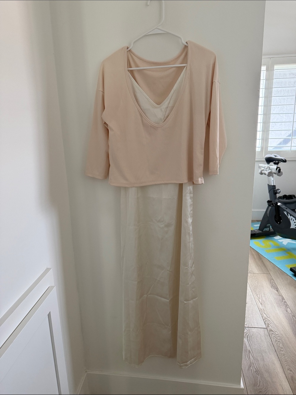 Women's Maxi Dress with Soft Blush Top and Cream Slip